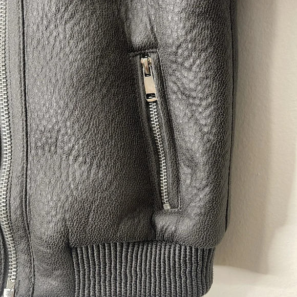 Robert Phillipe Gray Faux Leather Kids Coat Jacket with Fur Hood Size 12 - Picture 5 of 7